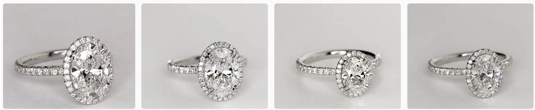 halo rings with oval cut diamonds as center stones