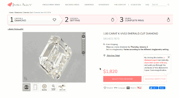 An Emerald cut diamond under $2000