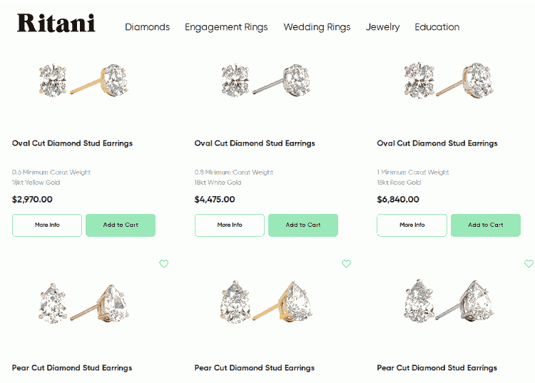 Screenshot of ritani.com/earrings