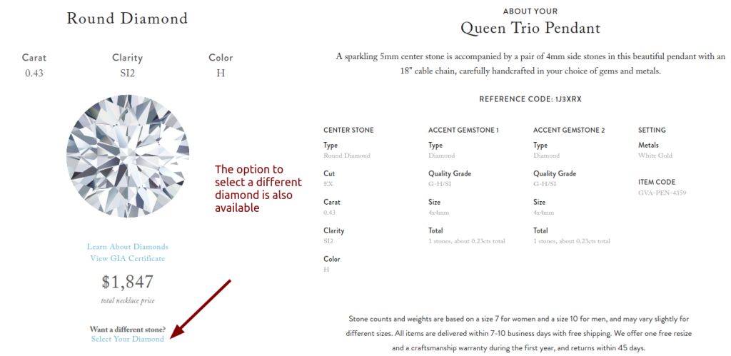 how to choose a different diamond for the Queen Trio Pendant